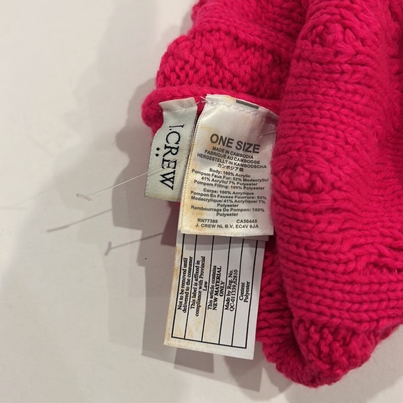 J Crew Woman's CoZy Persian Red Cable-Knit Beanie Hat w/ Faux-Fur Pom - Picture 2 of 3
